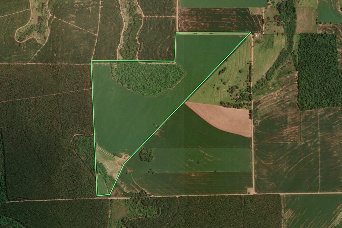 Imagem de satélite do imóvel rural em Moreira Sales (PR), com o contorno declarado no CAR desenhado por cima.