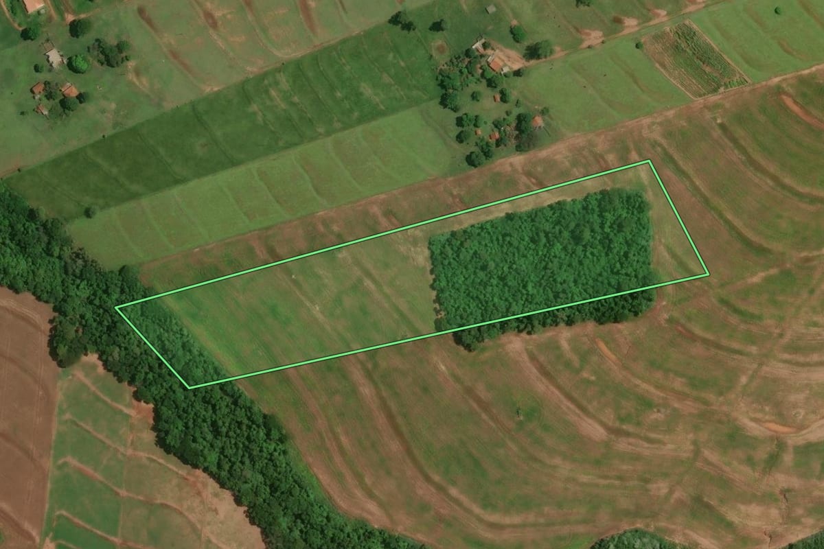 Imagem de satélite do imóvel rural em Moreira Sales (PR), com o contorno declarado no CAR desenhado por cima.