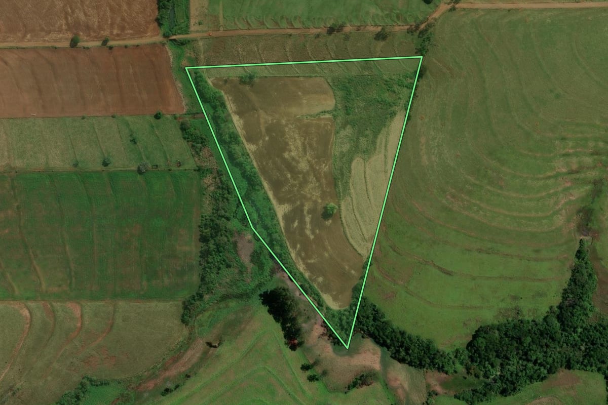 Imagem de satélite do imóvel rural em Moreira Sales (PR), com o contorno declarado no CAR desenhado por cima.