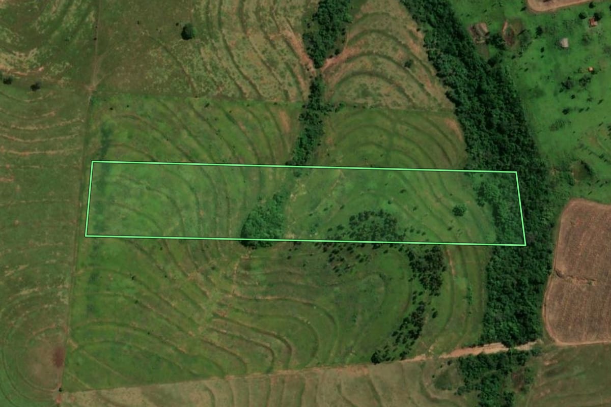 Imagem de satélite do imóvel rural em Moreira Sales (PR), com o contorno declarado no CAR desenhado por cima.