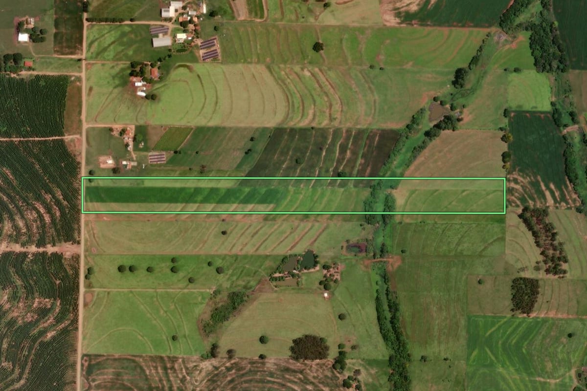 Imagem de satélite do imóvel rural em Moreira Sales (PR), com o contorno declarado no CAR desenhado por cima.
