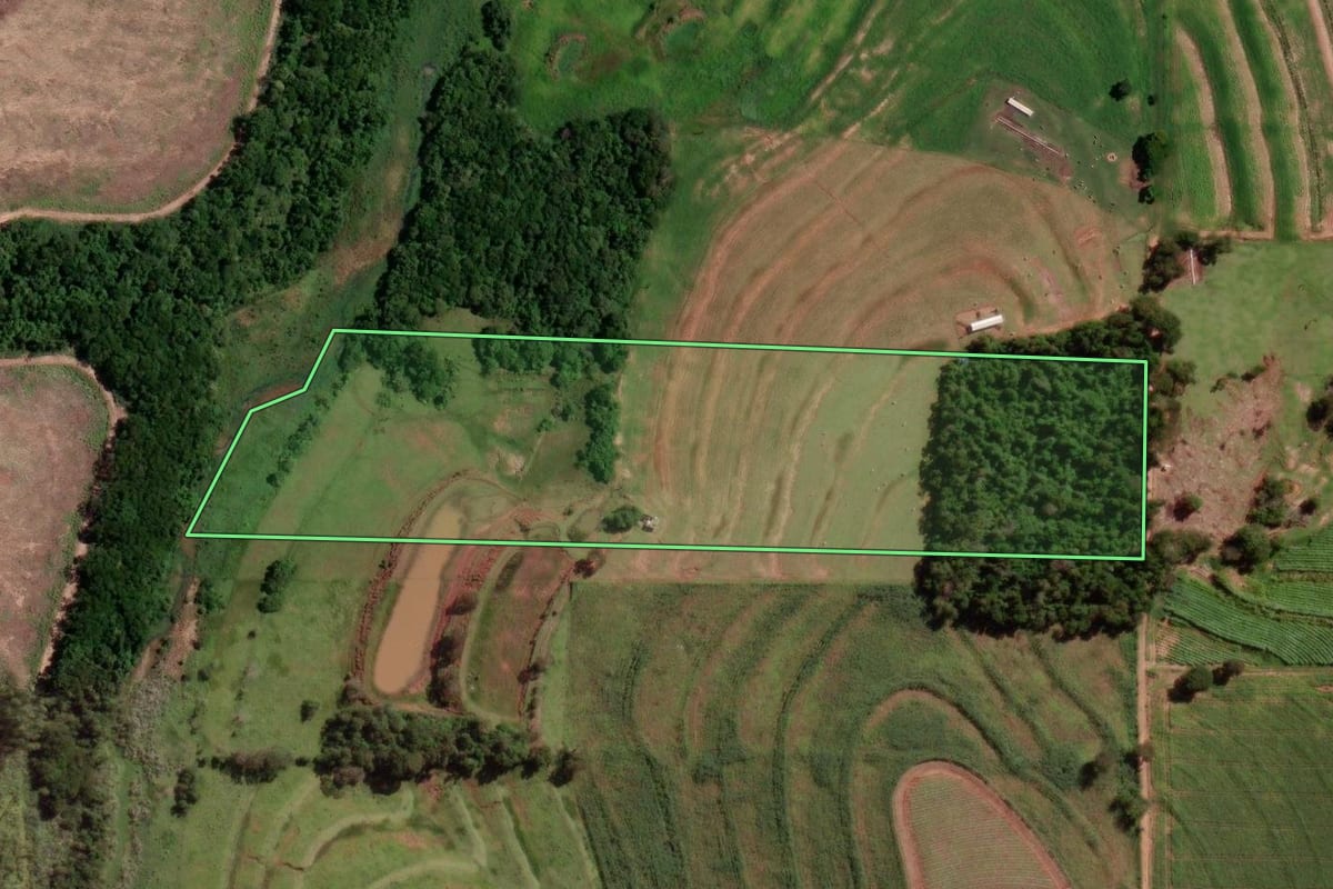 Imagem de satélite do imóvel rural em Moreira Sales (PR), com o contorno declarado no CAR desenhado por cima.