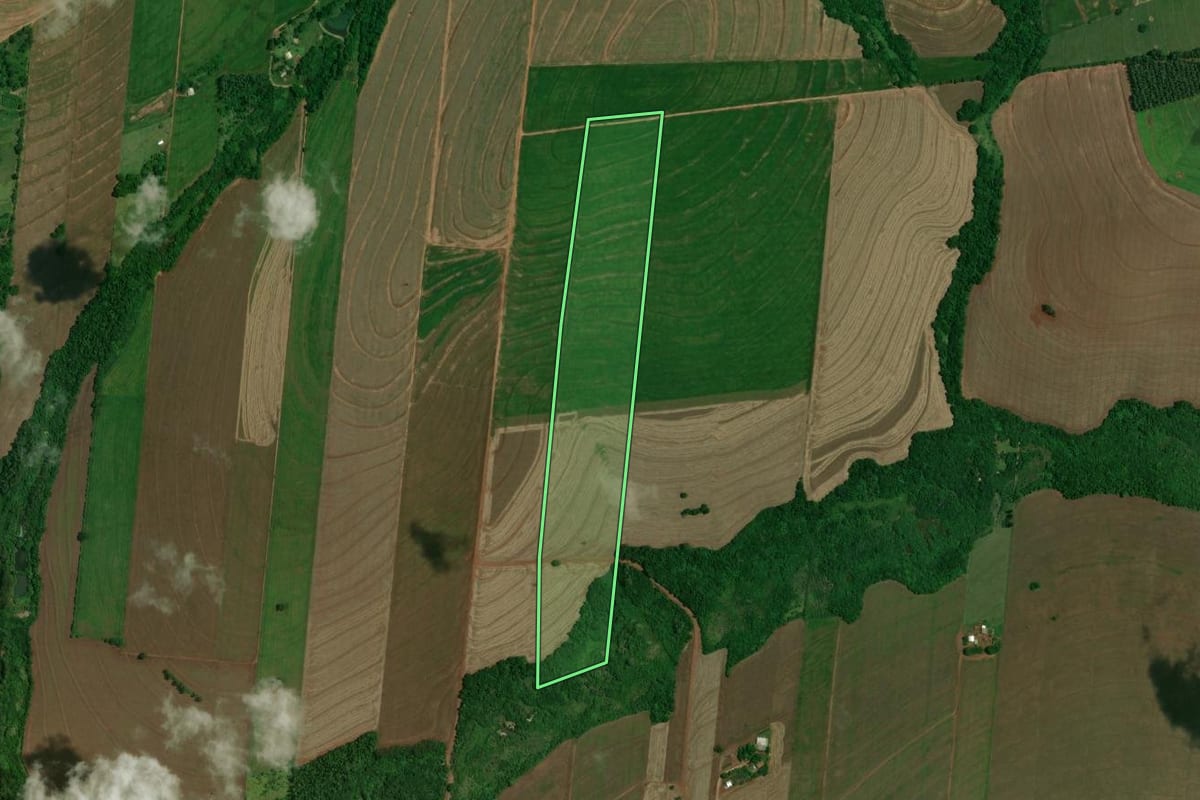 Imagem de satélite do imóvel rural em Moreira Sales (PR), com o contorno declarado no CAR desenhado por cima.