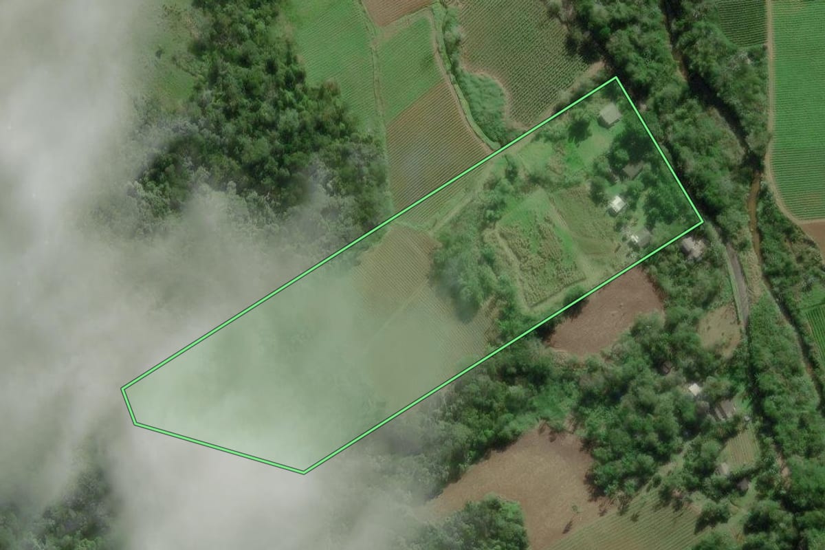 Imagem de satélite do imóvel rural em Morretes (PR), com o contorno declarado no CAR desenhado por cima.