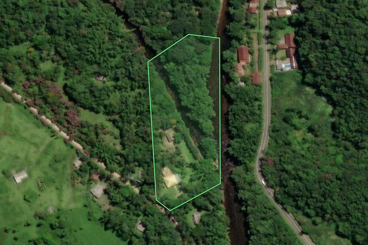 Imagem de satélite do imóvel rural em Morretes (PR), com o contorno declarado no CAR desenhado por cima.