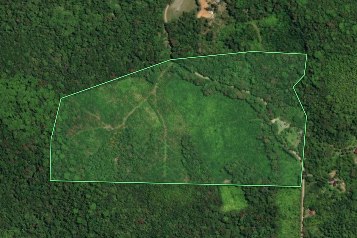 Imagem de satélite do imóvel rural em Morretes (PR), com o contorno declarado no CAR desenhado por cima.