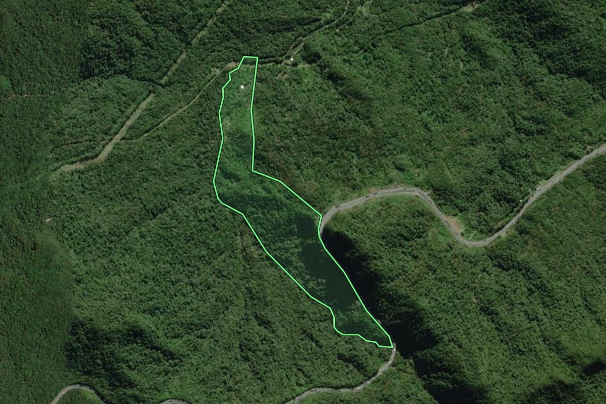 Imagem de satélite do imóvel rural em Morretes (PR), com o contorno declarado no CAR desenhado por cima.