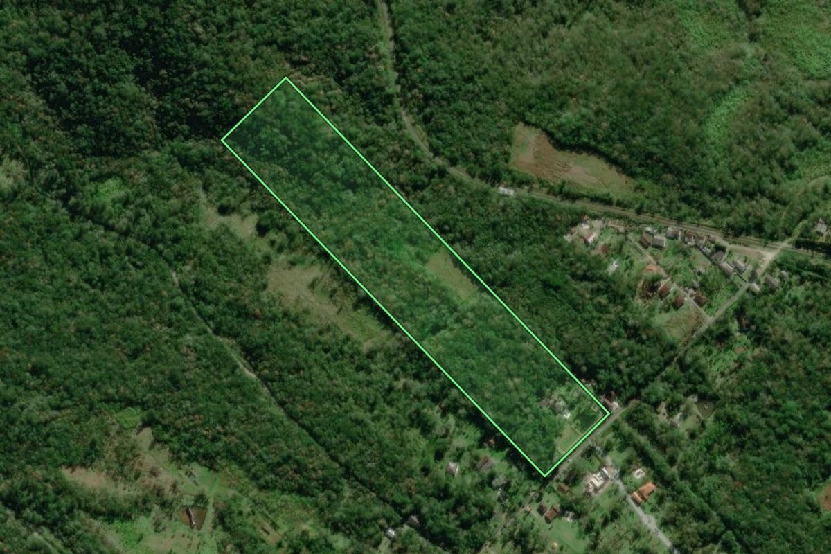 Imagem de satélite do imóvel rural em Morretes (PR), com o contorno declarado no CAR desenhado por cima.
