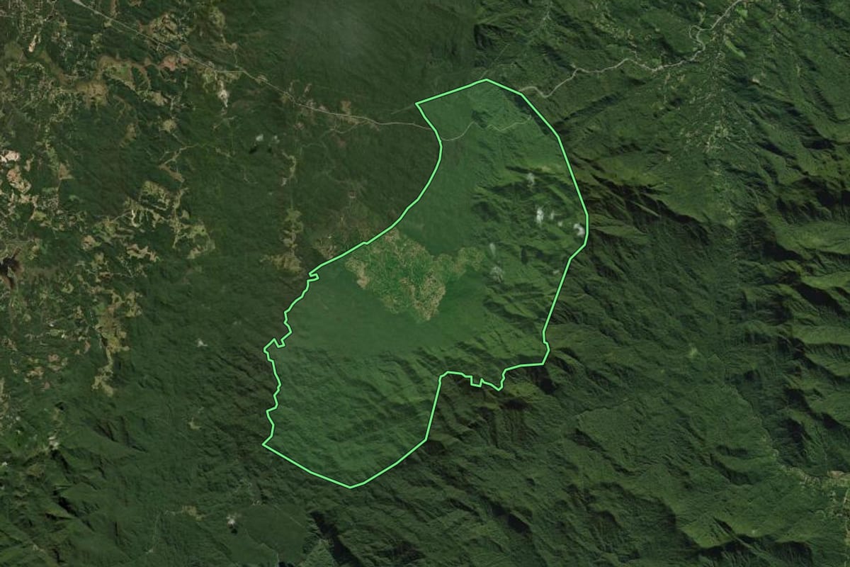 Imagem de satélite do imóvel rural em Morretes (PR), com o contorno declarado no CAR desenhado por cima.