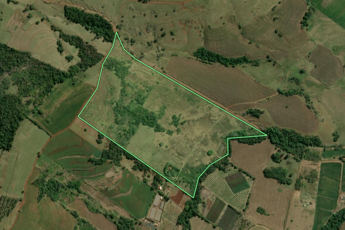 Imagem de satélite do imóvel rural em Nova América da Colina (PR), com o contorno declarado no CAR desenhado por cima.