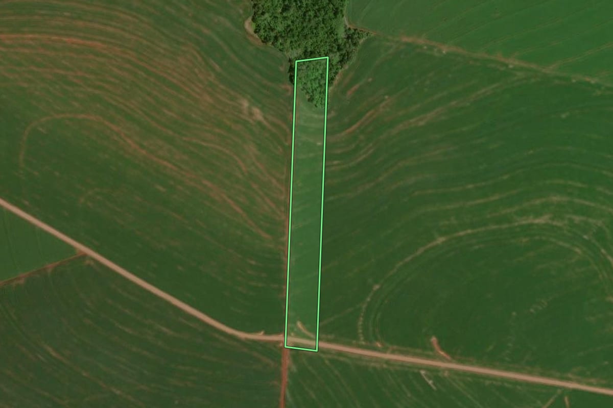 Imagem de satélite do imóvel rural em Nova Aurora (PR), com o contorno declarado no CAR desenhado por cima.