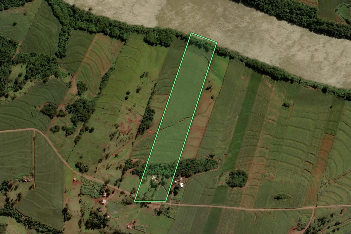 Imagem de satélite do imóvel rural em Nova Aurora (PR), com o contorno declarado no CAR desenhado por cima.