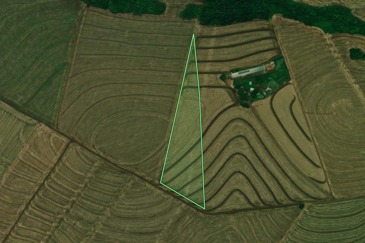Imagem de satélite do imóvel rural em Nova Aurora (PR), com o contorno declarado no CAR desenhado por cima.