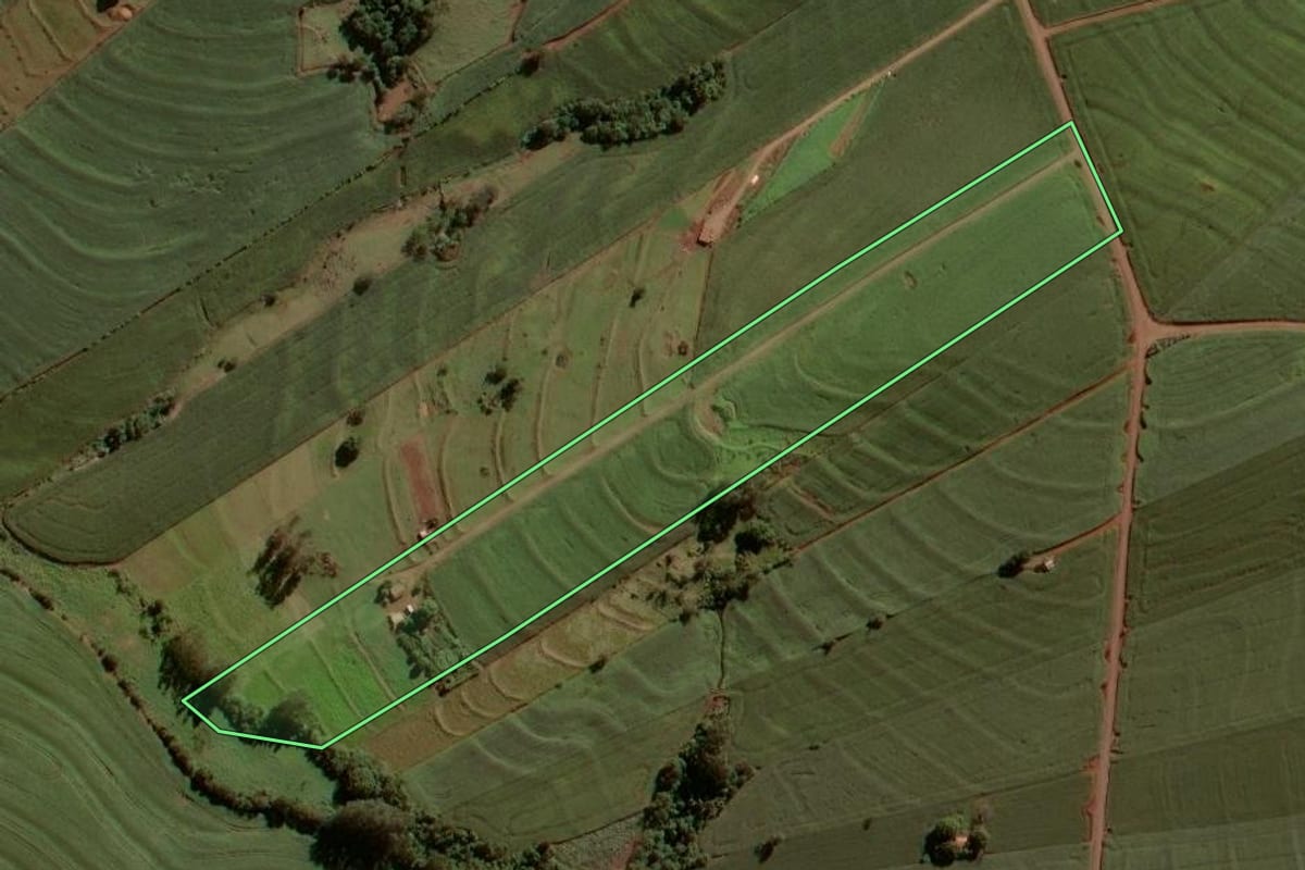Imagem de satélite do imóvel rural em Nova Aurora (PR), com o contorno declarado no CAR desenhado por cima.