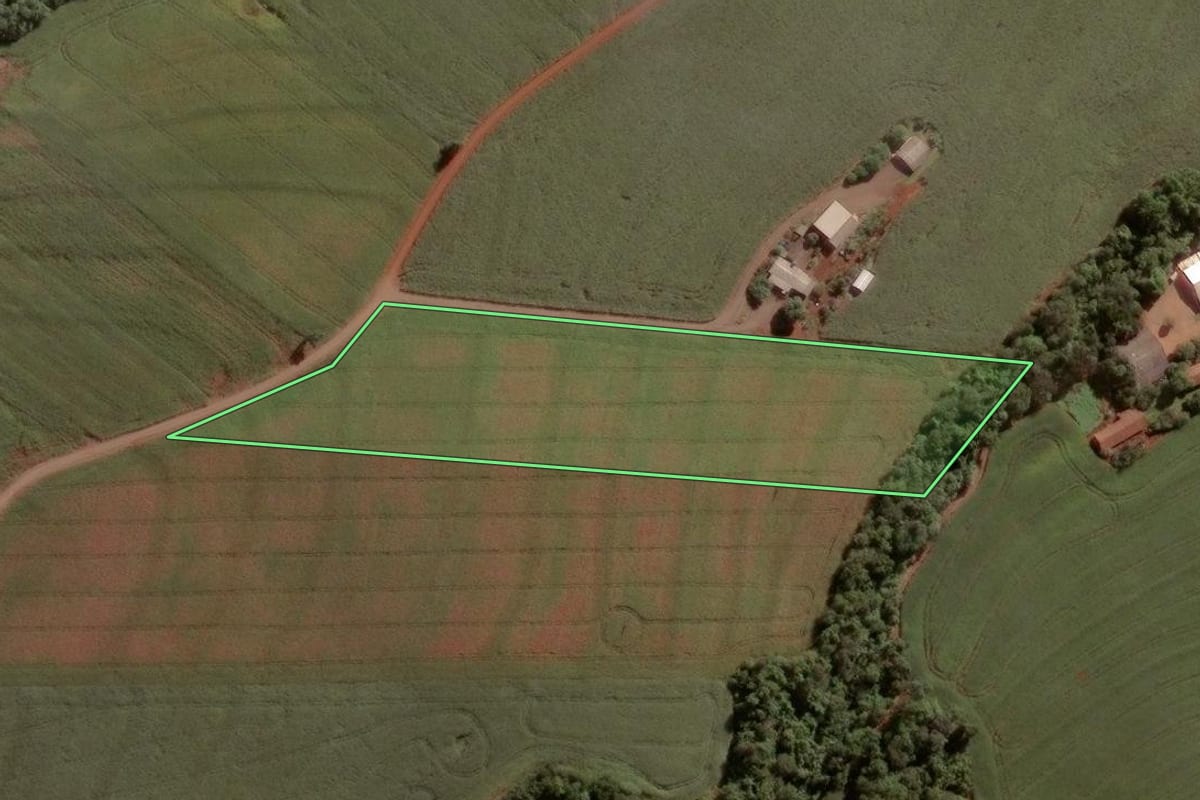 Imagem de satélite do imóvel rural em Nova Aurora (PR), com o contorno declarado no CAR desenhado por cima.