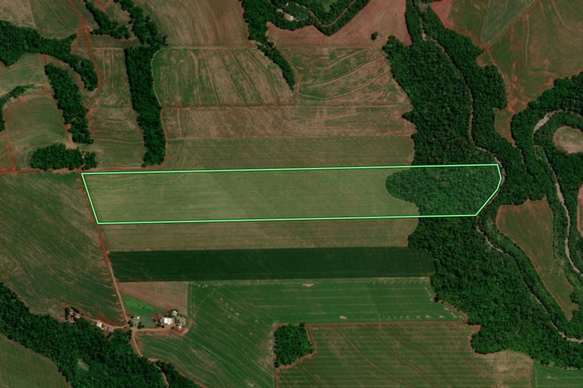 Imagem de satélite do imóvel rural em Nova Cantu (PR), com o contorno declarado no CAR desenhado por cima.