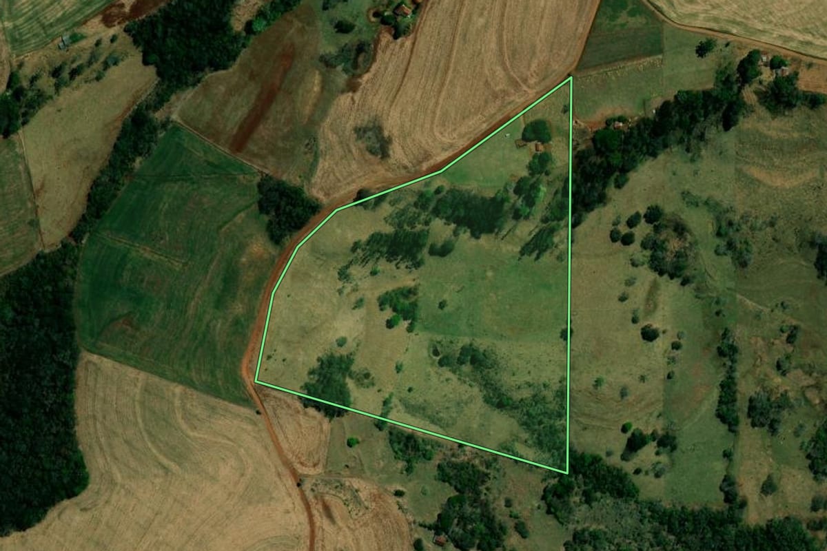 Imagem de satélite do imóvel rural em Nova Cantu (PR), com o contorno declarado no CAR desenhado por cima.
