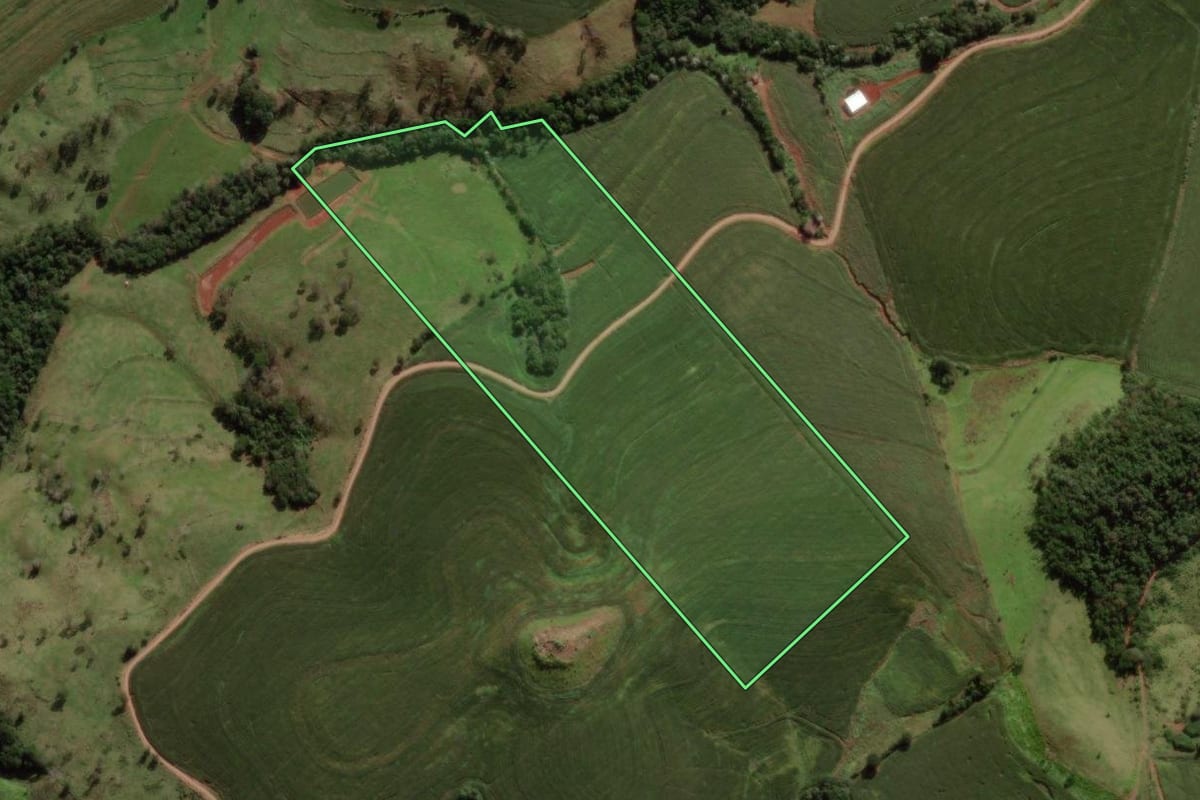 Imagem de satélite do imóvel rural em Nova Cantu (PR), com o contorno declarado no CAR desenhado por cima.