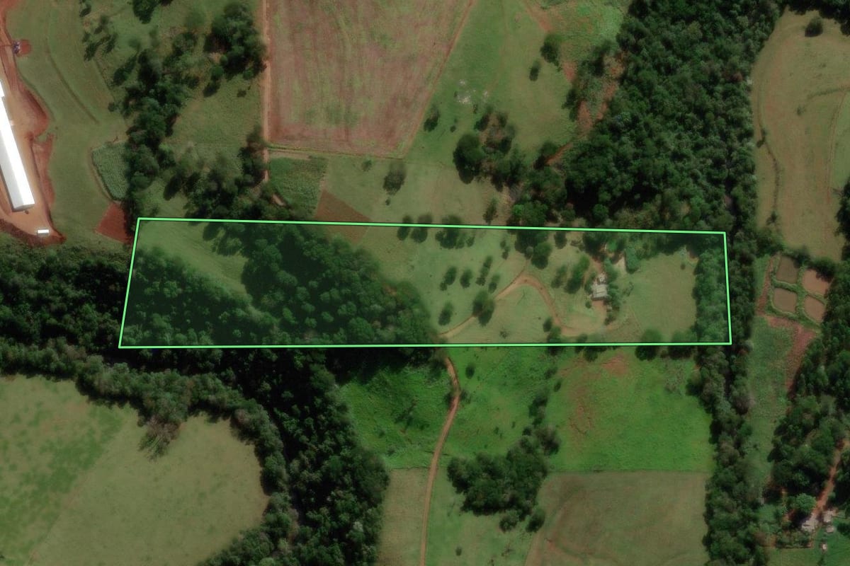 Imagem de satélite do imóvel rural em Nova Cantu (PR), com o contorno declarado no CAR desenhado por cima.