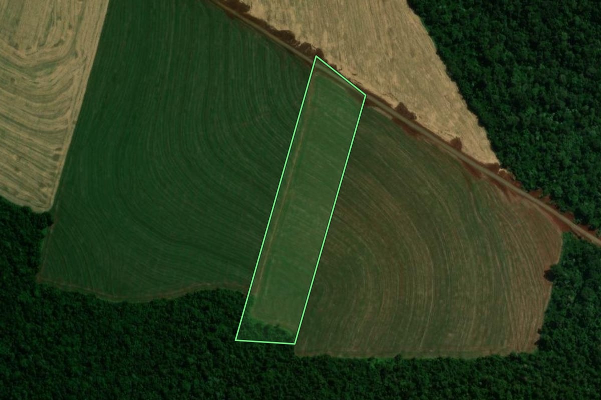 Imagem de satélite do imóvel rural em Nova Cantu (PR), com o contorno declarado no CAR desenhado por cima.