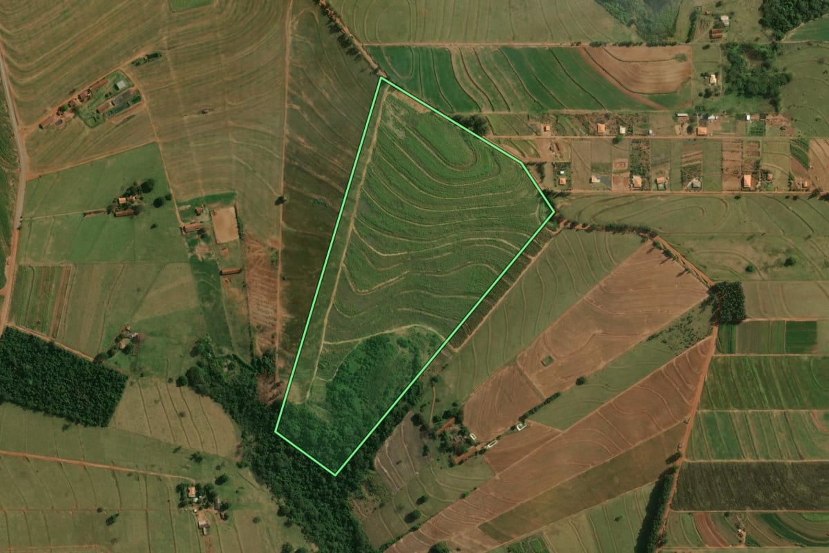 Imagem de satélite do imóvel rural em Nova Esperança (PR), com o contorno declarado no CAR desenhado por cima.