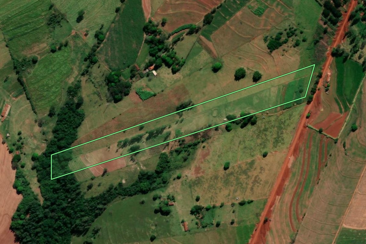 Imagem de satélite do imóvel rural em Nova Esperança (PR), com o contorno declarado no CAR desenhado por cima.