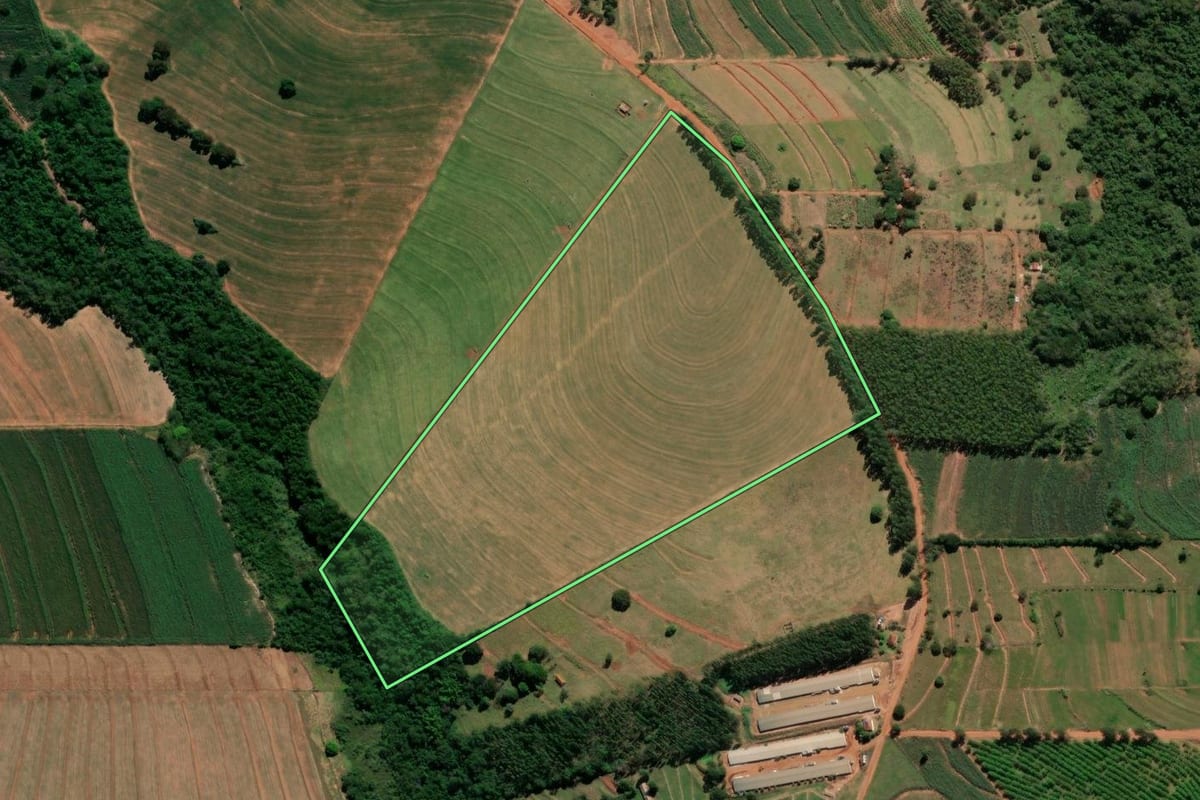 Imagem de satélite do imóvel rural em Nova Esperança (PR), com o contorno declarado no CAR desenhado por cima.