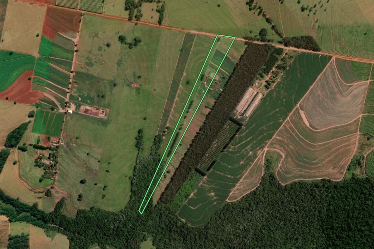 Imagem de satélite do imóvel rural em Nova Esperança (PR), com o contorno declarado no CAR desenhado por cima.