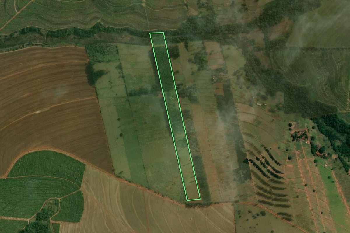 Imagem de satélite do imóvel rural em Nova Esperança (PR), com o contorno declarado no CAR desenhado por cima.