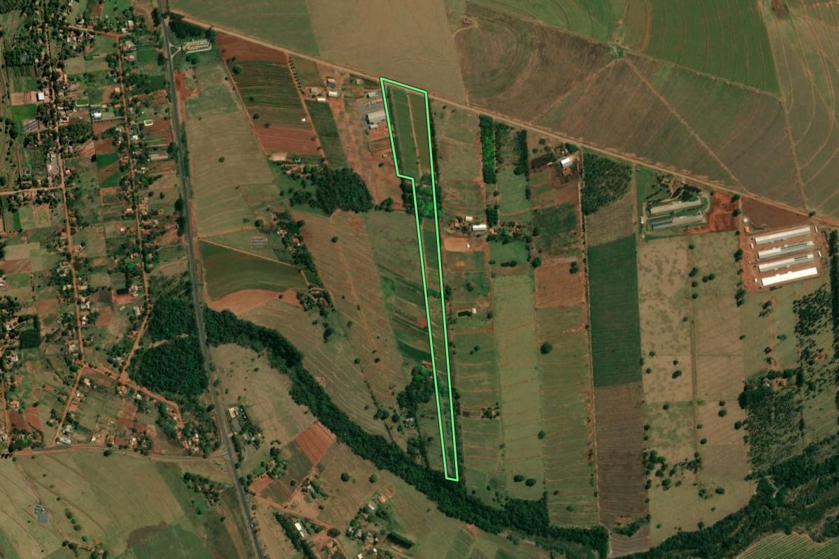 Imagem de satélite do imóvel rural em Nova Esperança (PR), com o contorno declarado no CAR desenhado por cima.