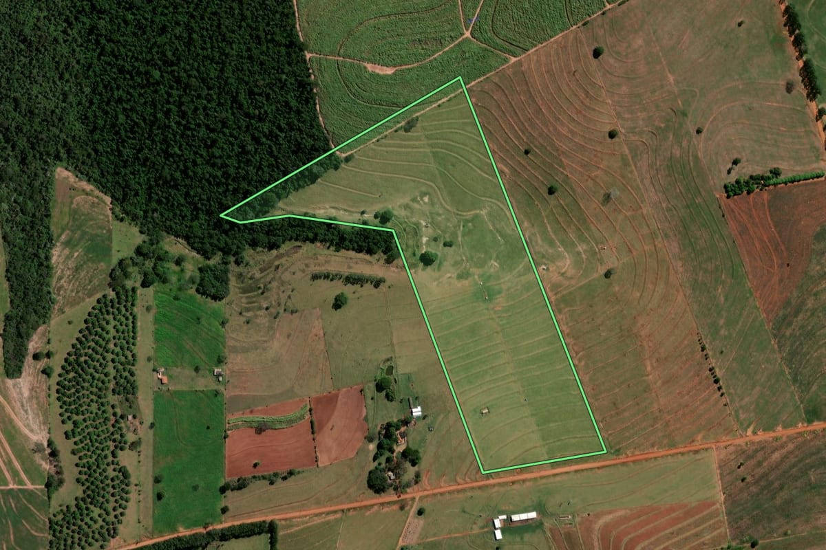 Imagem de satélite do imóvel rural em Nova Esperança (PR), com o contorno declarado no CAR desenhado por cima.