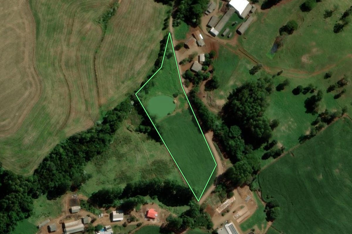 Imagem de satélite do imóvel rural em Nova Esperança do Sudoeste (PR), com o contorno declarado no CAR desenhado por cima.