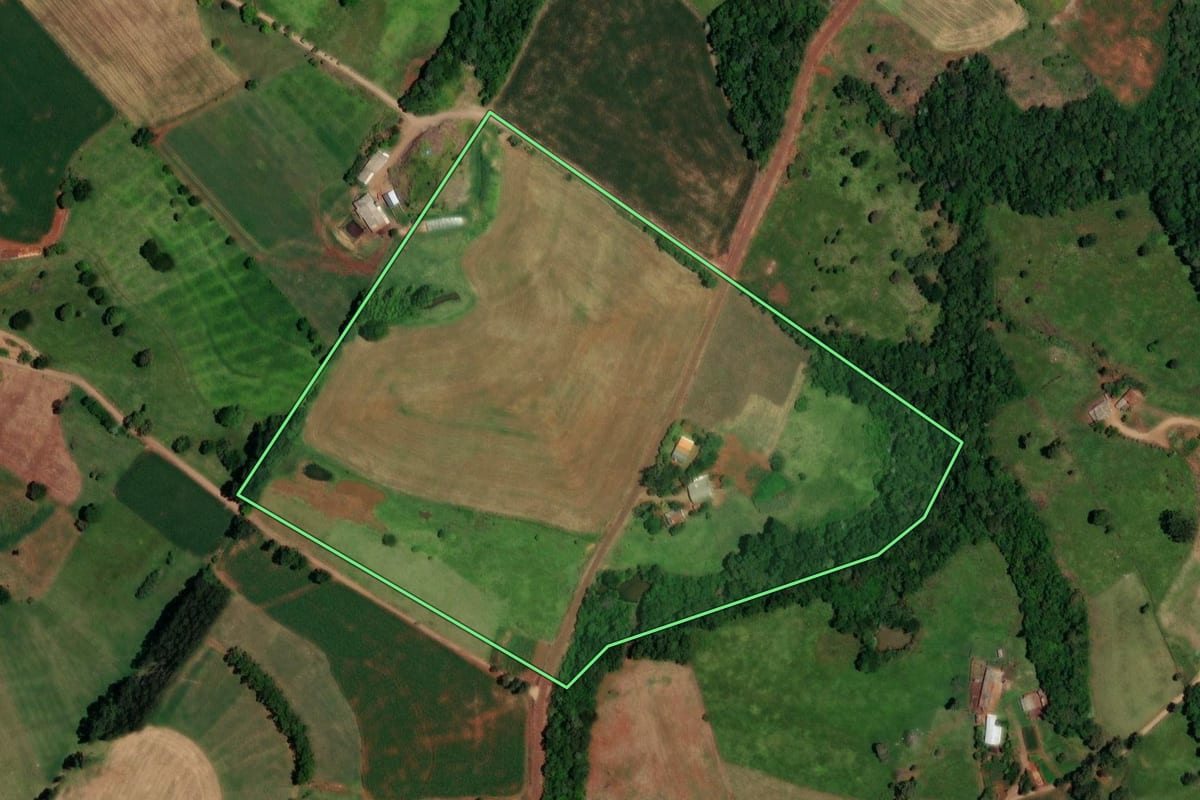 Imagem de satélite do imóvel rural em Nova Esperança do Sudoeste (PR), com o contorno declarado no CAR desenhado por cima.