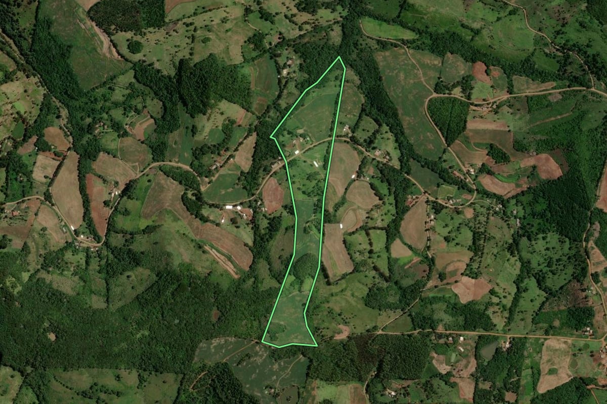 Imagem de satélite do imóvel rural em Nova Esperança do Sudoeste (PR), com o contorno declarado no CAR desenhado por cima.