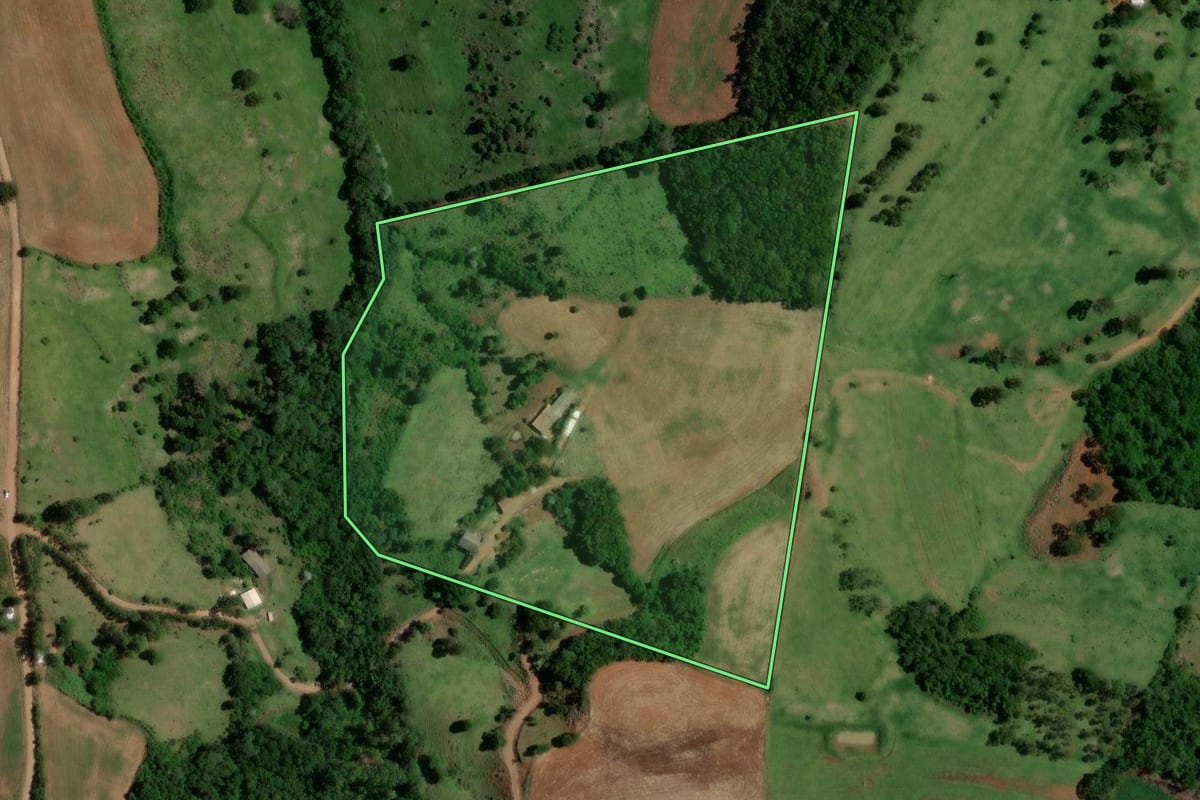 Imagem de satélite do imóvel rural em Nova Esperança do Sudoeste (PR), com o contorno declarado no CAR desenhado por cima.
