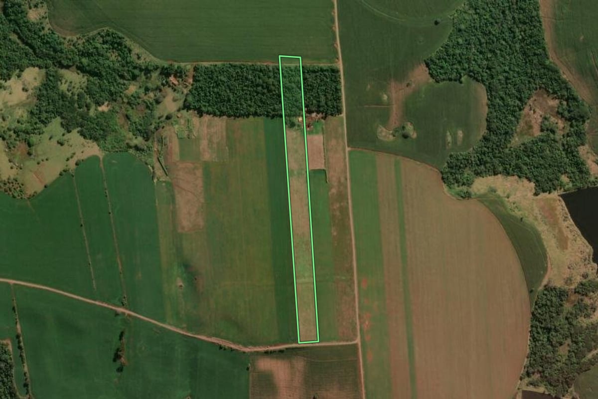 Imagem de satélite do imóvel rural em Nova Fátima (PR), com o contorno declarado no CAR desenhado por cima.