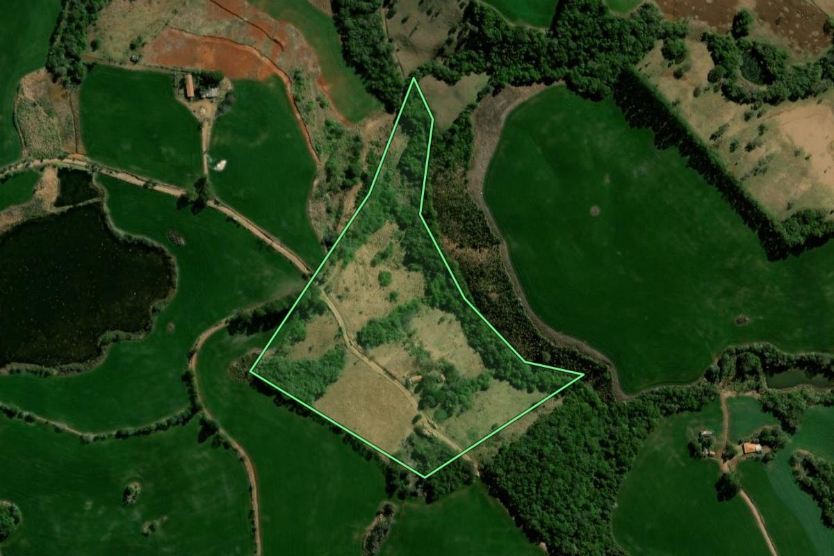 Imagem de satélite do imóvel rural em Nova Laranjeiras (PR), com o contorno declarado no CAR desenhado por cima.