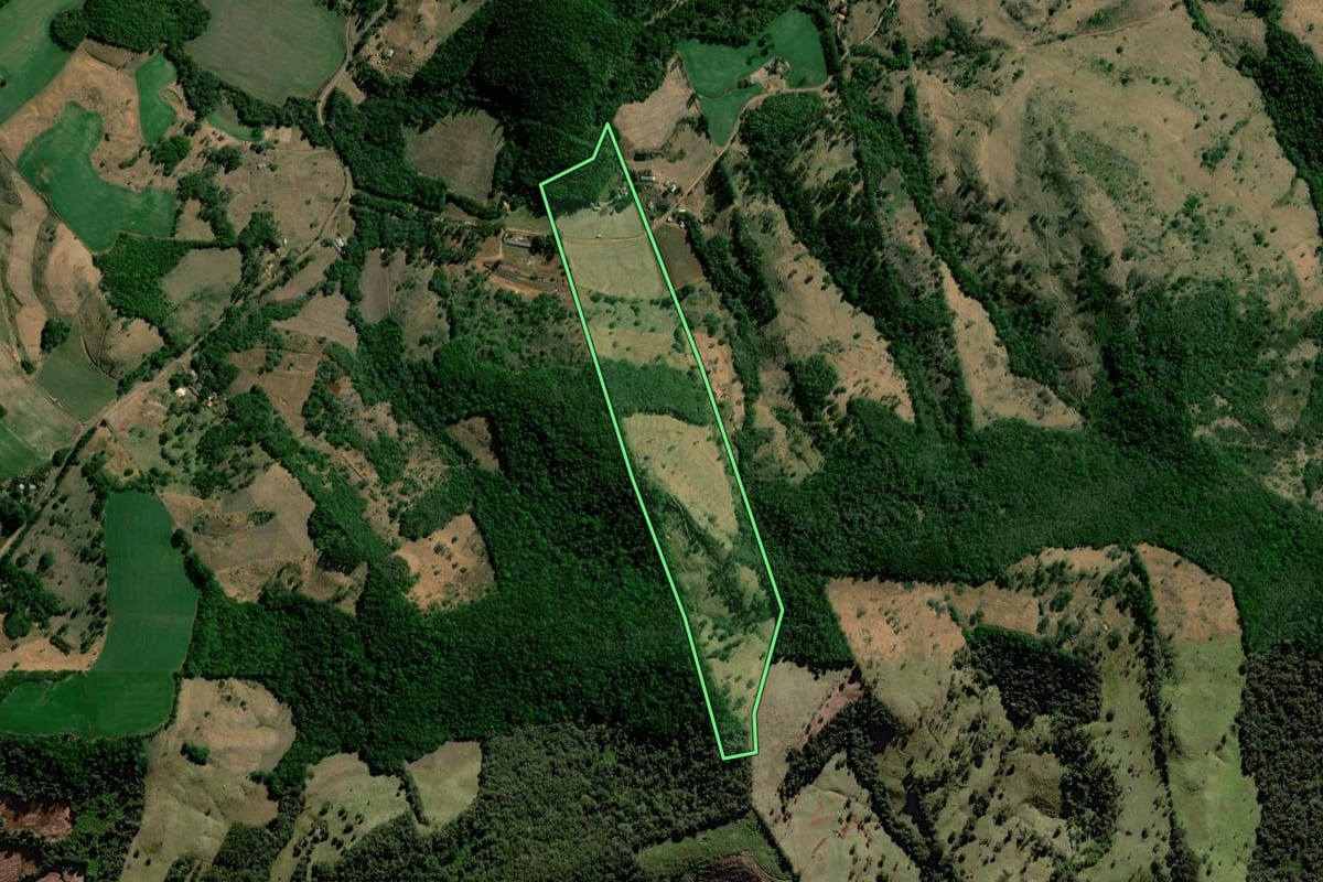 Imagem de satélite do imóvel rural em Nova Laranjeiras (PR), com o contorno declarado no CAR desenhado por cima.