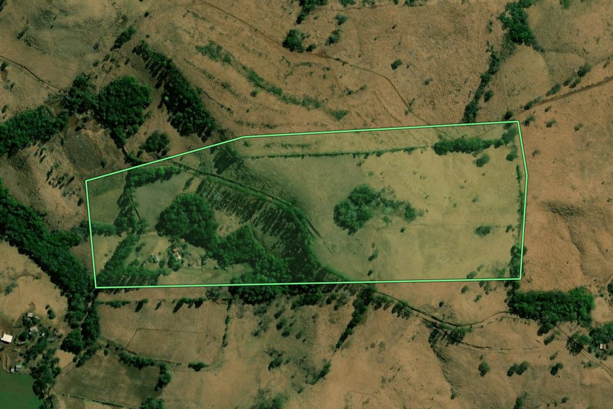 Imagem de satélite do imóvel rural em Nova Laranjeiras (PR), com o contorno declarado no CAR desenhado por cima.