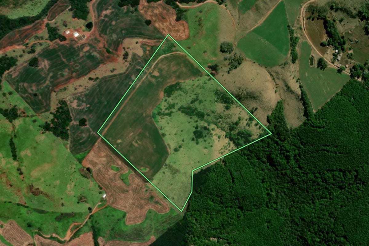 Imagem de satélite do imóvel rural em Nova Laranjeiras (PR), com o contorno declarado no CAR desenhado por cima.