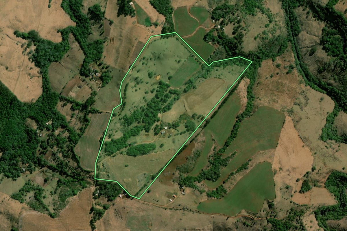 Imagem de satélite do imóvel rural em Nova Laranjeiras (PR), com o contorno declarado no CAR desenhado por cima.