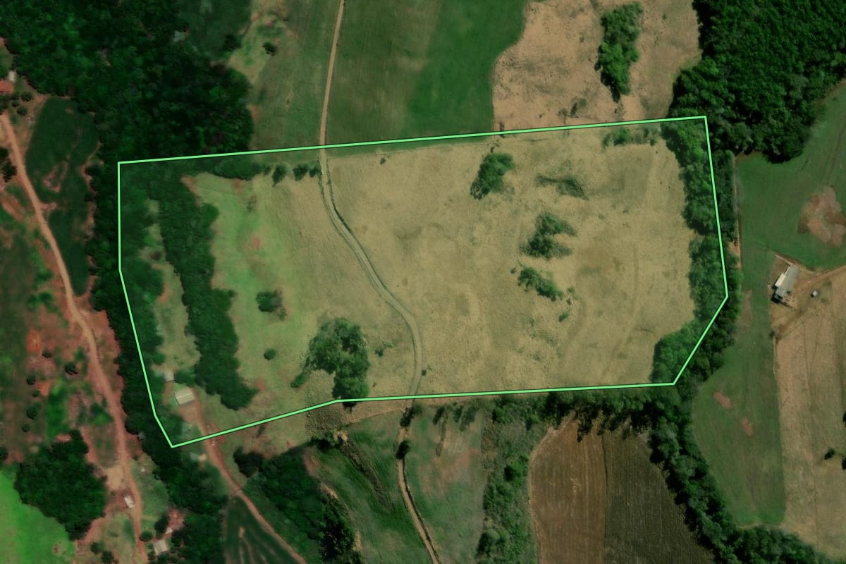 Imagem de satélite do imóvel rural em Nova Laranjeiras (PR), com o contorno declarado no CAR desenhado por cima.