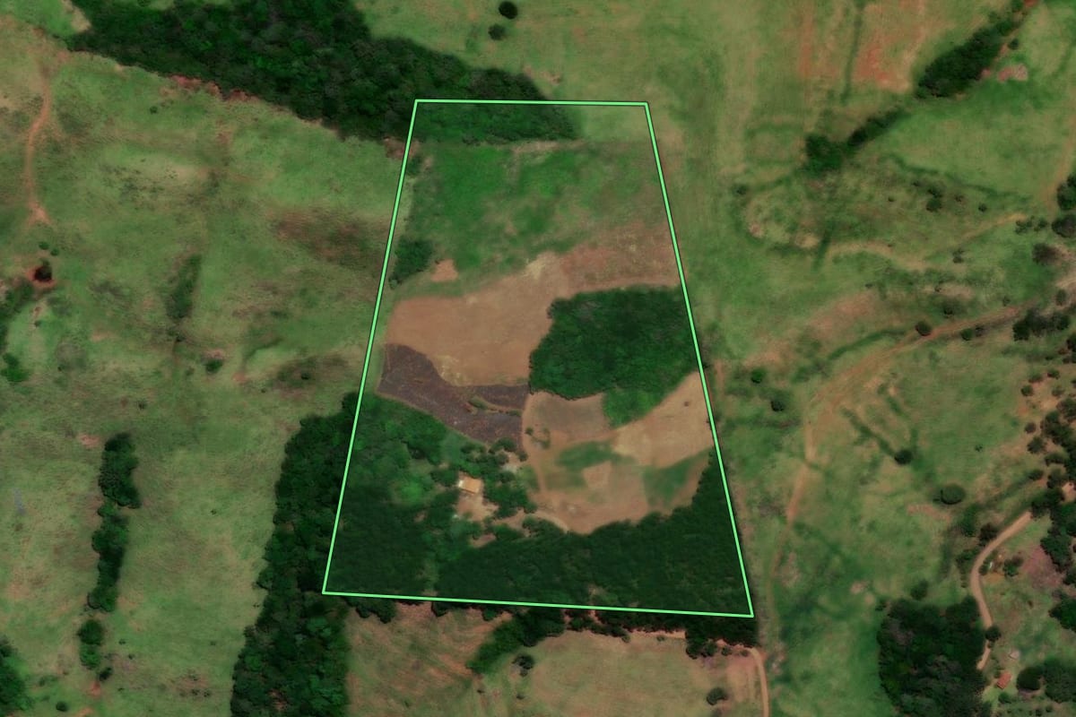 Imagem de satélite do imóvel rural em Nova Laranjeiras (PR), com o contorno declarado no CAR desenhado por cima.
