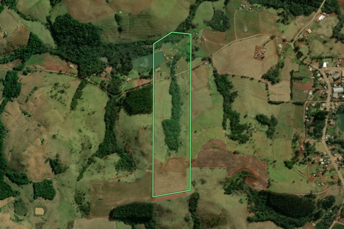 Imagem de satélite do imóvel rural em Nova Laranjeiras (PR), com o contorno declarado no CAR desenhado por cima.