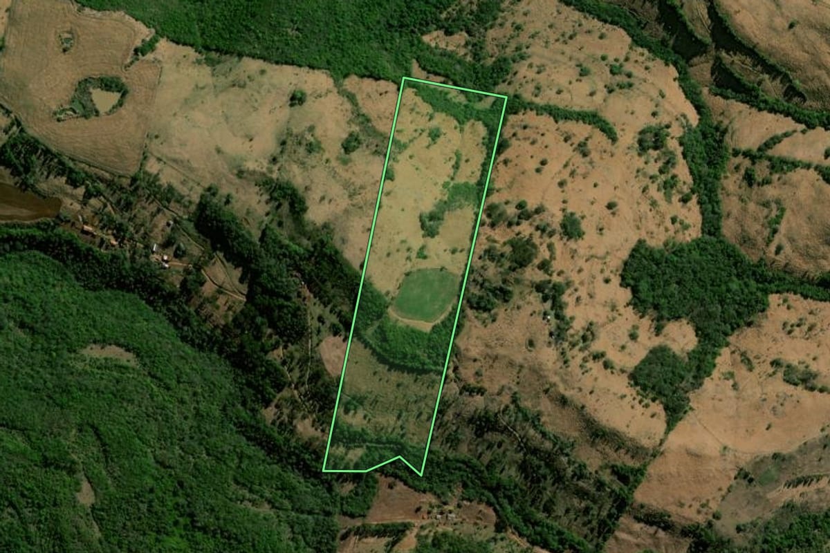 Imagem de satélite do imóvel rural em Nova Laranjeiras (PR), com o contorno declarado no CAR desenhado por cima.
