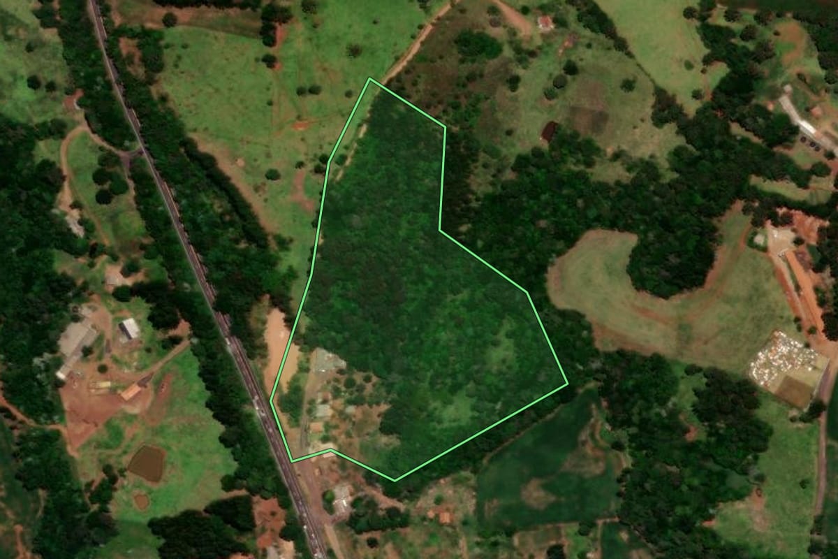 Imagem de satélite do imóvel rural em Nova Laranjeiras (PR), com o contorno declarado no CAR desenhado por cima.