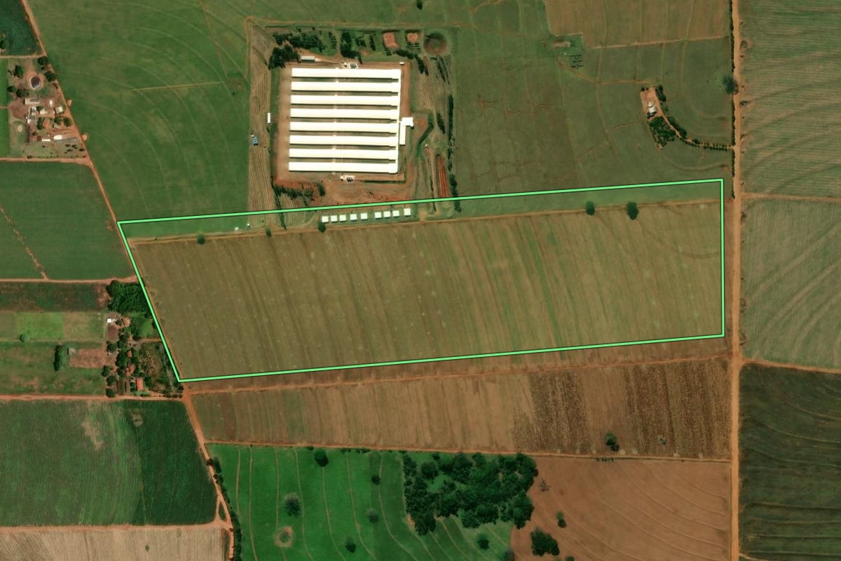 Imagem de satélite do imóvel rural em Nova Londrina (PR), com o contorno declarado no CAR desenhado por cima.