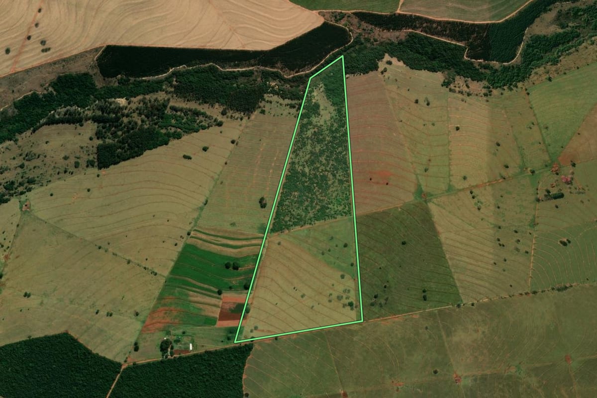 Imagem de satélite do imóvel rural em Nova Londrina (PR), com o contorno declarado no CAR desenhado por cima.