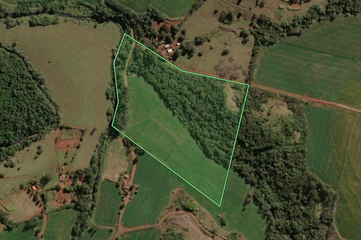 Imagem de satélite do imóvel rural em Nova Santa Bárbara (PR), com o contorno declarado no CAR desenhado por cima.