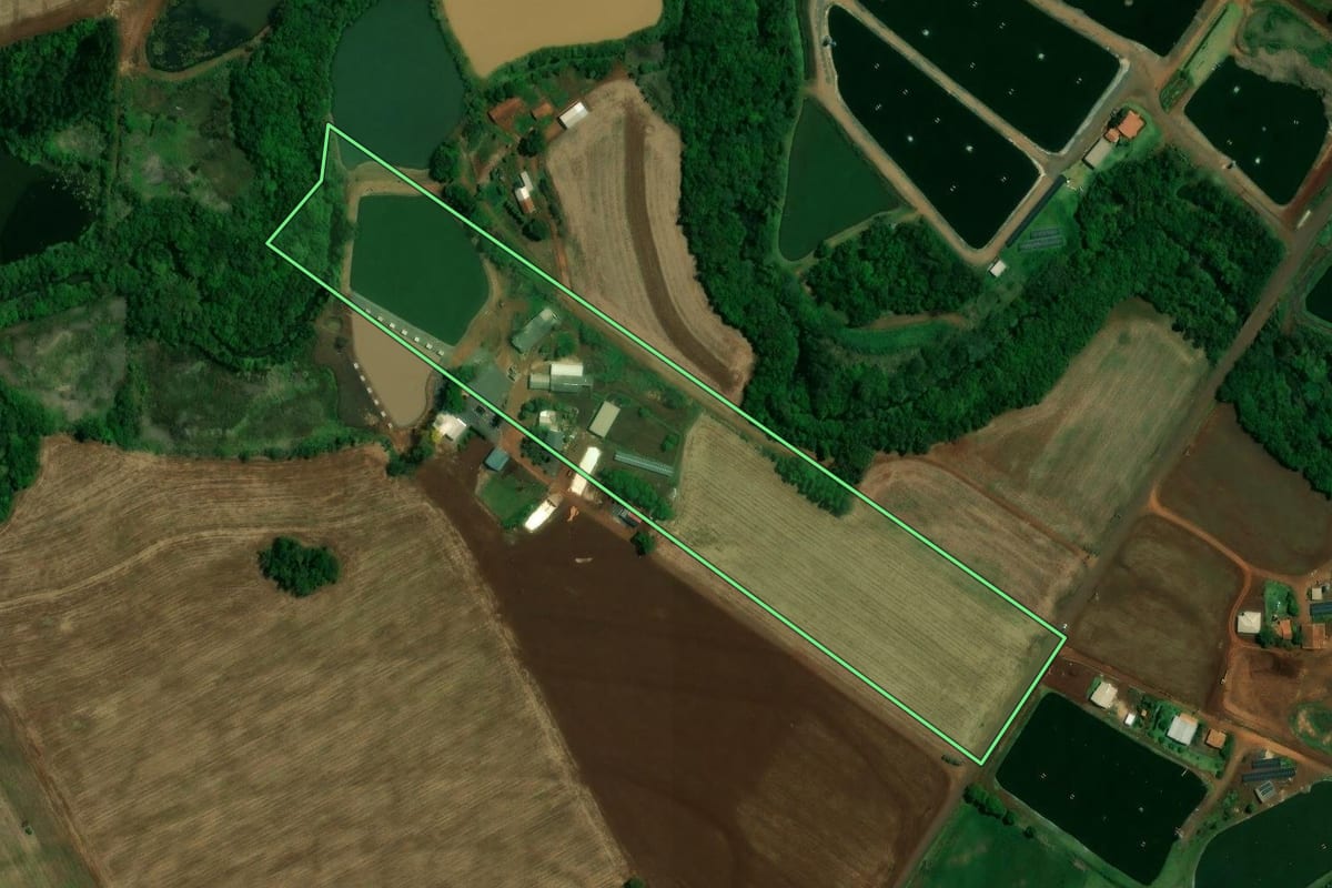Imagem de satélite do imóvel rural em Nova Santa Rosa (PR), com o contorno declarado no CAR desenhado por cima.